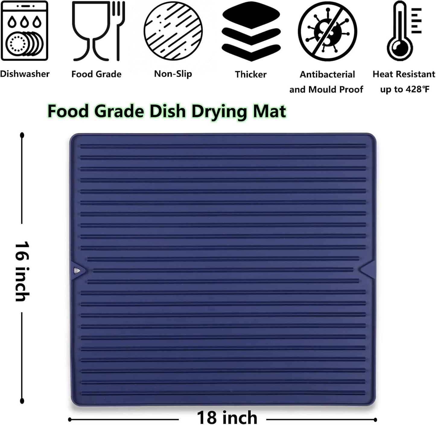 Dish Drying Mat, Mini Silicone Drying Mat for Kitchen Counter, Heat Resistant Silicone Mat for Countertop Protector, Super Thick Non-Slip Dish Drying Pad for Coffee Cup/Bottle/Glassware