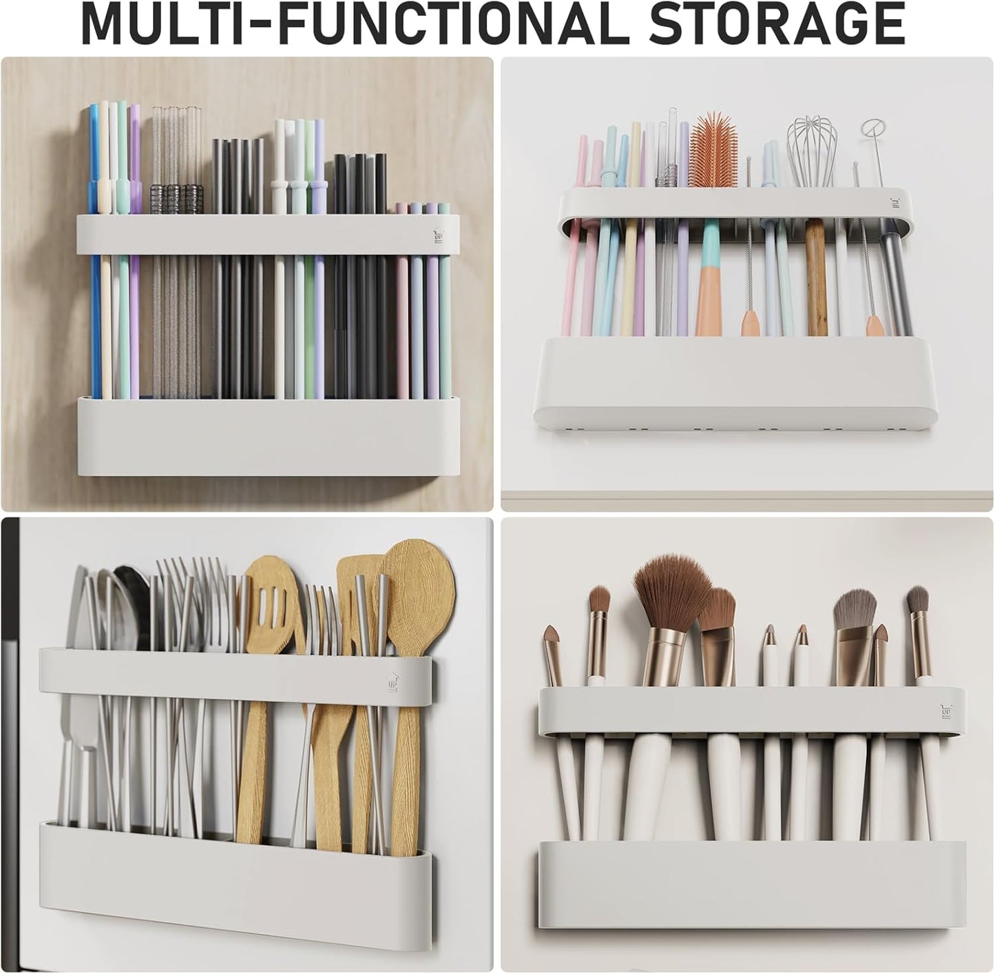 ABLY Straw Holder, reusable straw storage rack, suitable for kitchen walls, counters, cabinet doors, refrigerator doors, etc (Dark blue)