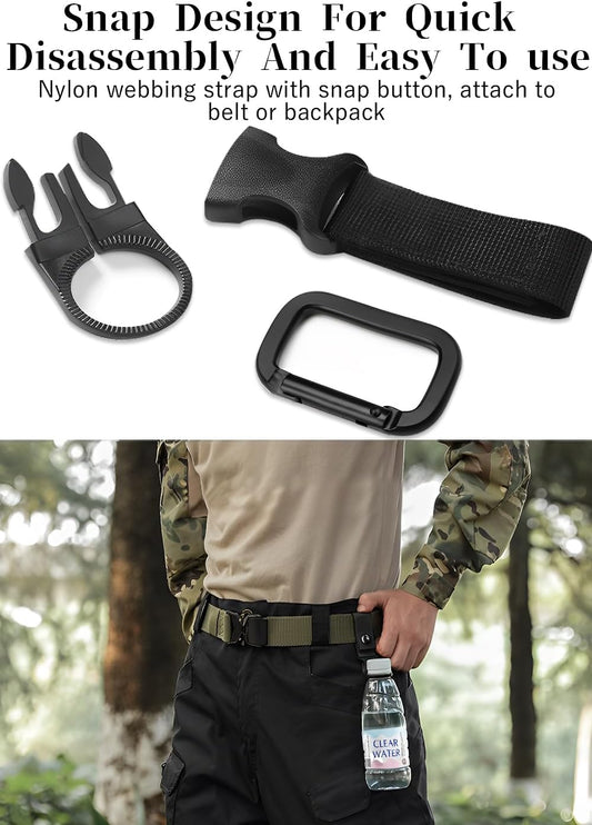 ZXZone 2PCS Bottle Buckle Clip Hanging Buckle Portable Water Bottle Ring Holder Keychain Mineral Water Bottle Clip for Backpack Belt Nylon Webbing Strap for Outdoor Tactical Camping Hiking(D,Green)