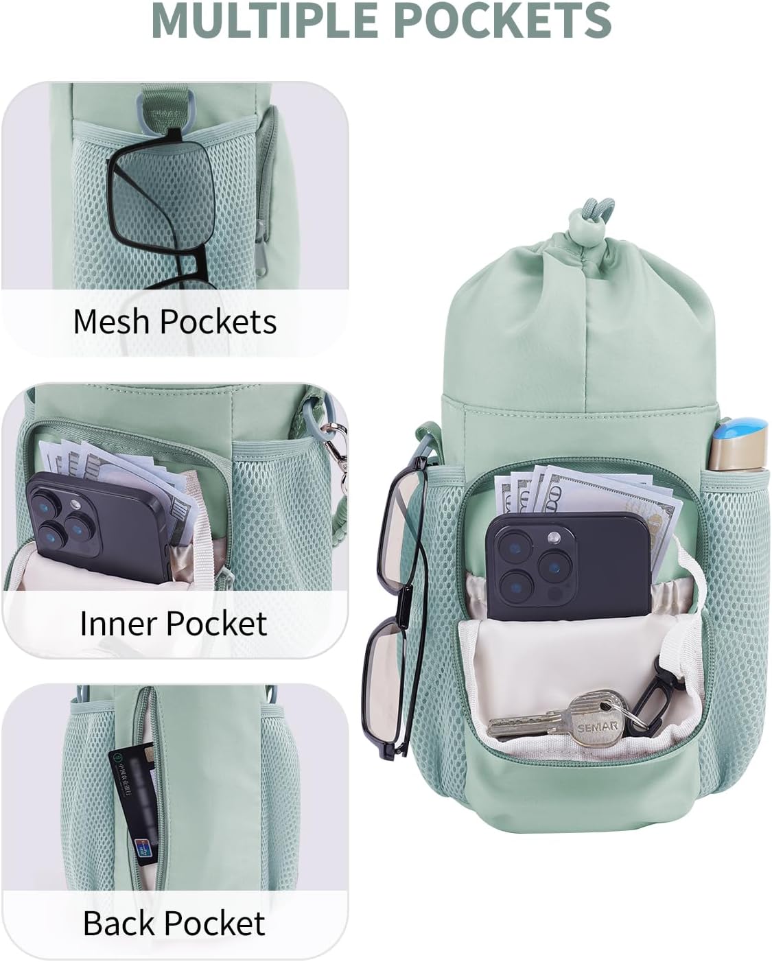 sportsnew Large Water Bottle Bag for 32/40/64oz Cup & Tumbler,Crossbody Insulated Cup Sleeve Bottle Holder Carrier with Strap