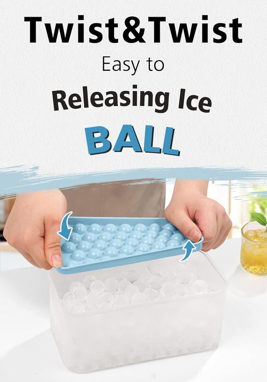DOQAUS Ice Cube Trays with Lid and Bin, Easy Twist Release 0.8 Inch Mini Ice Balls, BPA-Free Food-Grade Ice Molds for Freezer, Iced Coffee, Cocktails (4 Pack)