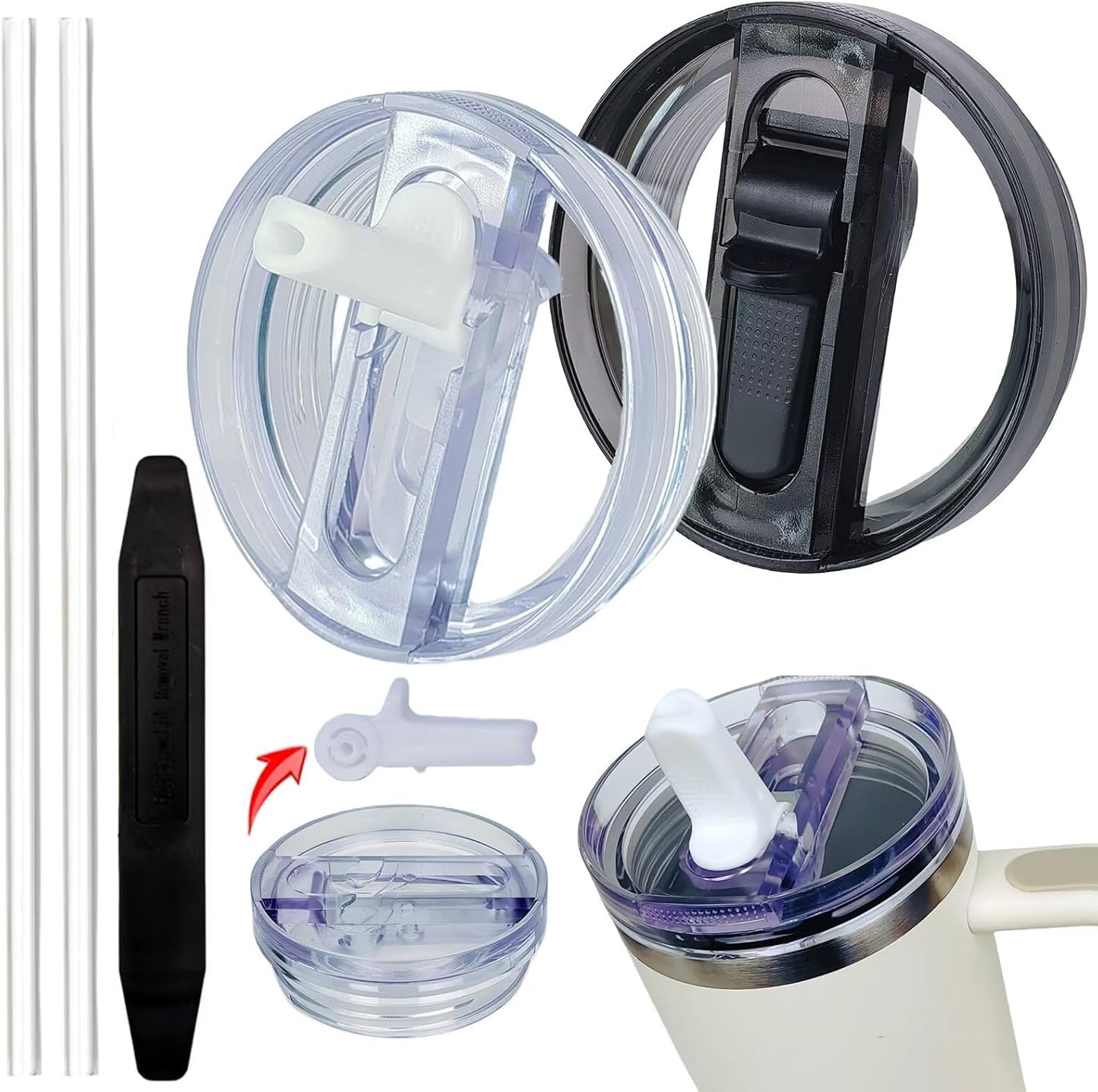 2 Pack 40 oz Tumbler Detachable Flip Straw Lid Replacement Fit for Stanley Quencher ProTour,Leak Proof Lid Compatible with Stanley Cup,No Spill Flip Top Tumbler Cover for Stanley Cup Accessories