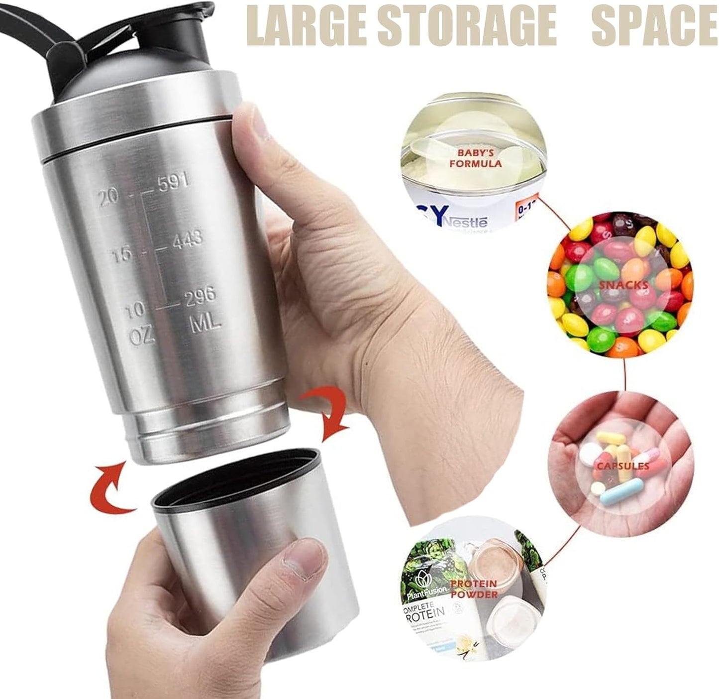 VALESKA 20-Ounce Stainless Steel Protein Shaker Bottle With Wire Whisk - BPA Free, Leak-Proof, Dishwasher Safe, Perfect for Gym Workout