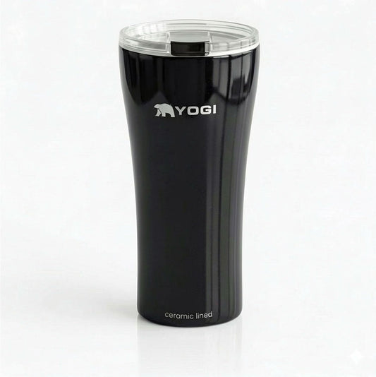 YOGI Ceramic Lined Metal Allergy Safe 16oz Coffee Tumbler with Leakproof Lid BPA Free Vacuum Insulated Stainless Steel Cupholder Friendly Travel Cup for Coffee and Water Sandstone