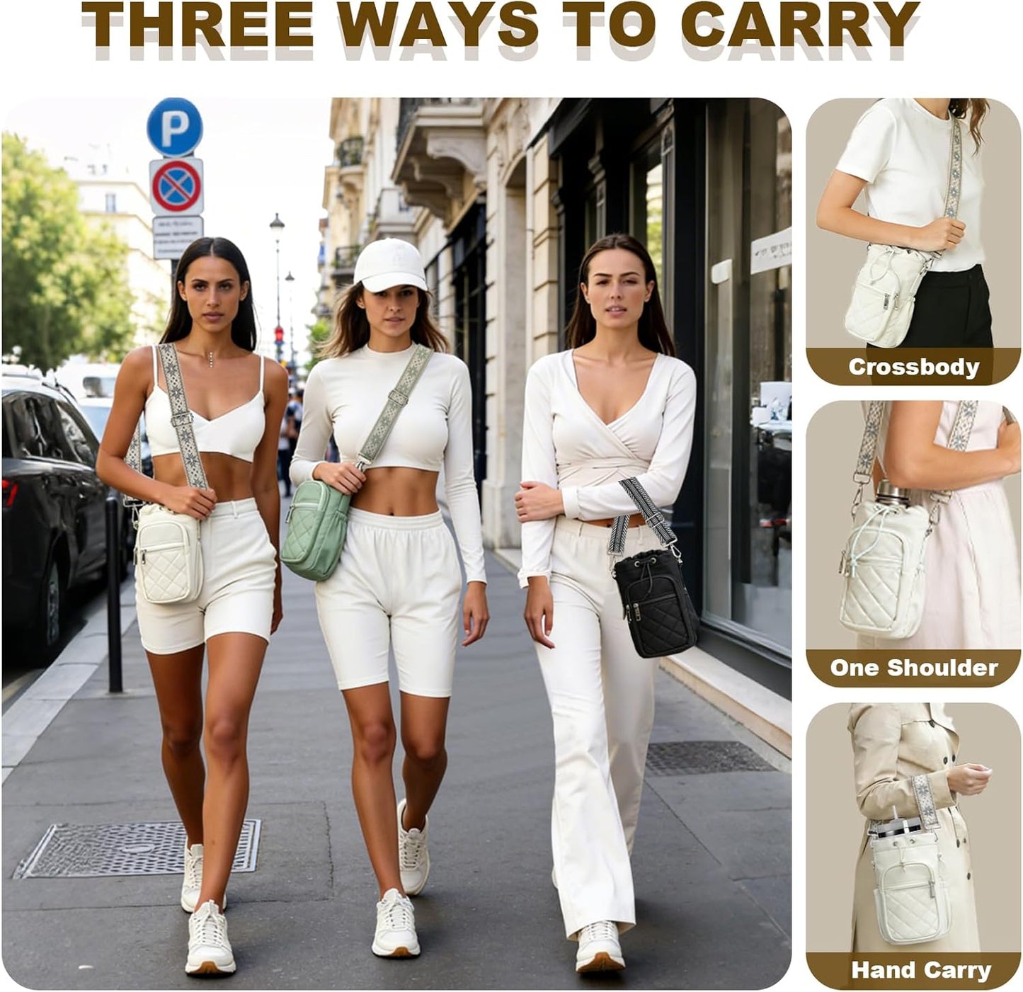 Water Bottle Holder with Strap, 32oz 40oz Insulated Water Bottle Carrier Bag, Purse Crossbody Sling Bag with Phone Pocket for Walking Hiking