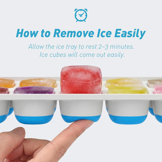 ChefAide 4‑Pack Ice Cube Trays with Lids, 56‑Cube Total Stackable Freezer Ice Trays, Durable Silicone & Plastic Easy‑Release Ice Molds for Cocktails, Coffee & Drinks