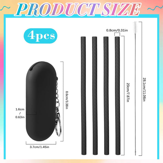 Meanplan 4 Sets Cruise Ship Essentials,4 Set Silicone Straws with Case Reusable Silicone Portable Drinking Straw Set for Party Travel Cold or Hot with 4 Carry Case, 4 Cleaning Brushes (Classic Color)