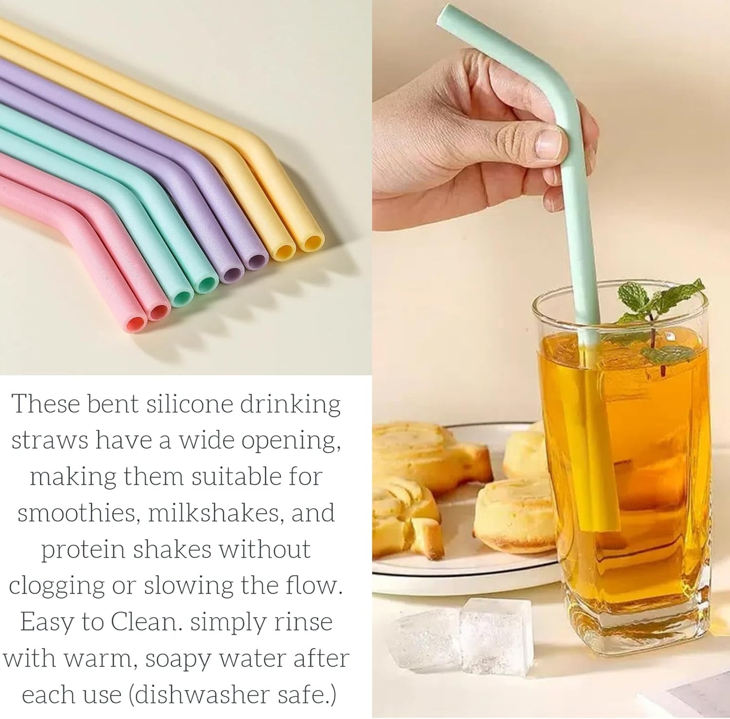 Extra long 11.8 inch Bent Silicone Straws Reusable (Set of 4 Color) Flexible Straws for 30oz-40oz Cup Tumblers - Dishwasher Safe