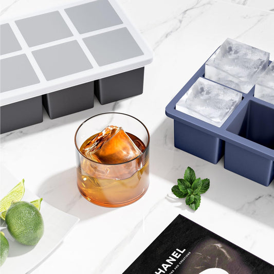 Large Ice Cube Tray for Whiskey: FDDBI Silicone Ice Cube Trays with Lid - 2Pack Big Square Old Fashioned Ice Cube Maker for Cocktail - 2inch Huge Cubed Ice Trays for Whisky
