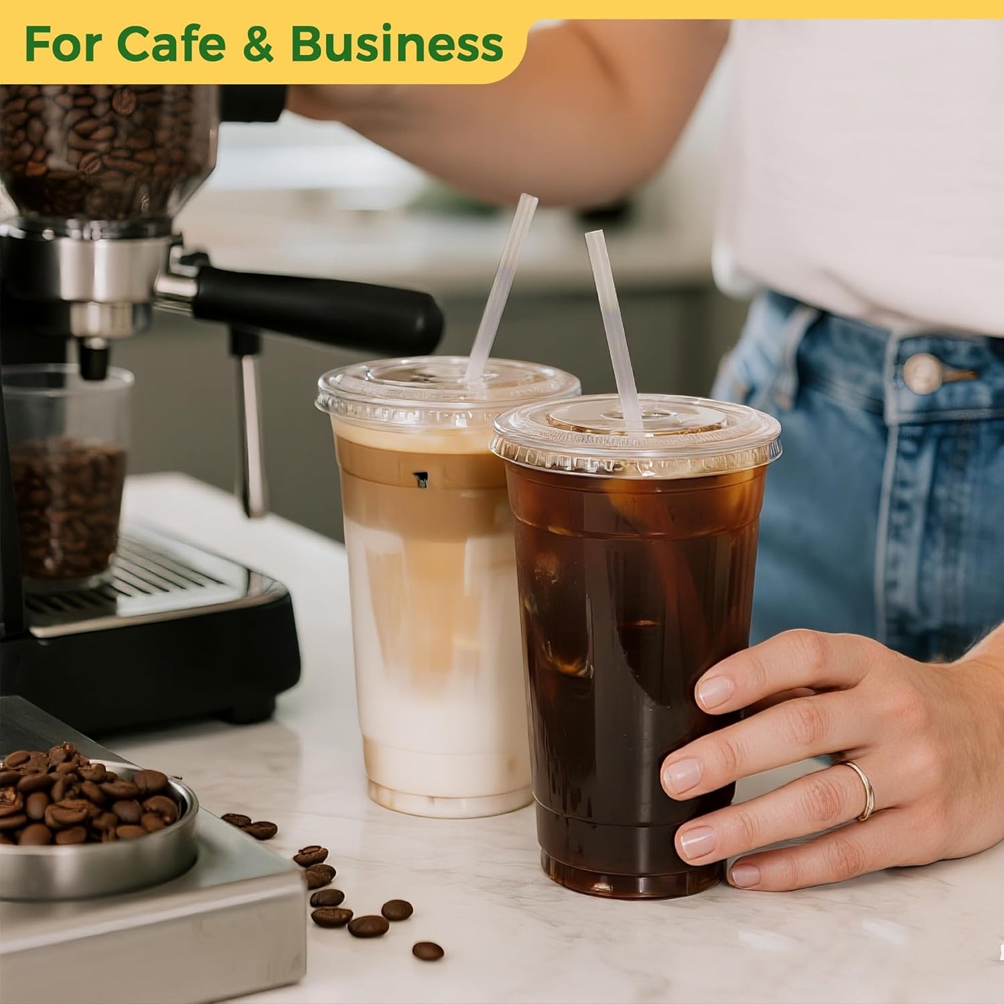 Charmount 32 oz Clear Plastic Cups with Lids and Jumbo Boba Straws, Disposable To Go Cups for Iced Coffee, Milkshake, Smoothies, Boba Milk Tea, Matcha Latte – 25 Sets