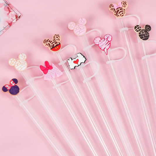6PCS Straw Covers for Stanley Cup Tumbler 30 oz / 40 oz Leak Proof Straw Toppers 10mm Silicone Cute Straw Stopper Caps for Stanley Cup Accessories-Pink Mice