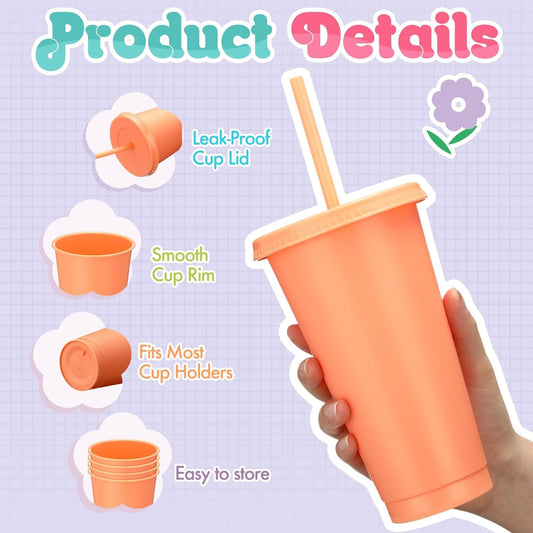 Honeydak 15 Pack Tumbler with Straw and Lid Bulk Cups for Gifts Water Bottle Iced Coffee Travel Mug Cup Reusable Plastic Tumblers for Party Birthdays 24-27 oz (Solid Color)