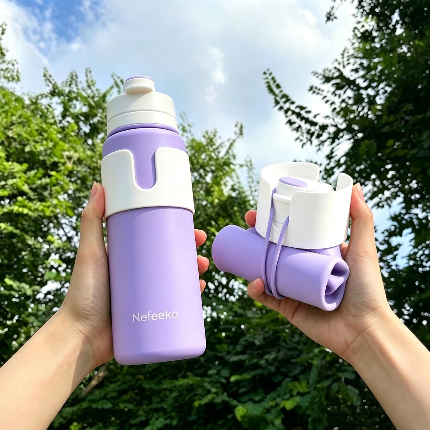 Nefeeko Collapsible Water Bottle, BPA Free 26oz Foldable Water Bottle for Travel Sports, Leak-Proof Spill-Proof Portable Water Bottles with Carabiner, Lightweight