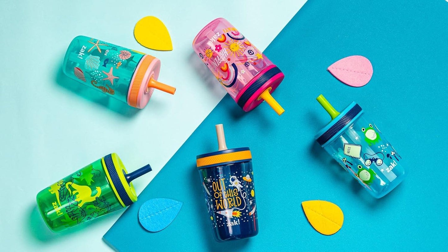Zak Designs 15oz Bluey Kelso Tumbler Set, Leak-Proof Screw-On Lid with Straw Made of Durable Plastic and Silicone, Perfect Bundle for Kids, 2 Count (Pack of 1) - Colors B