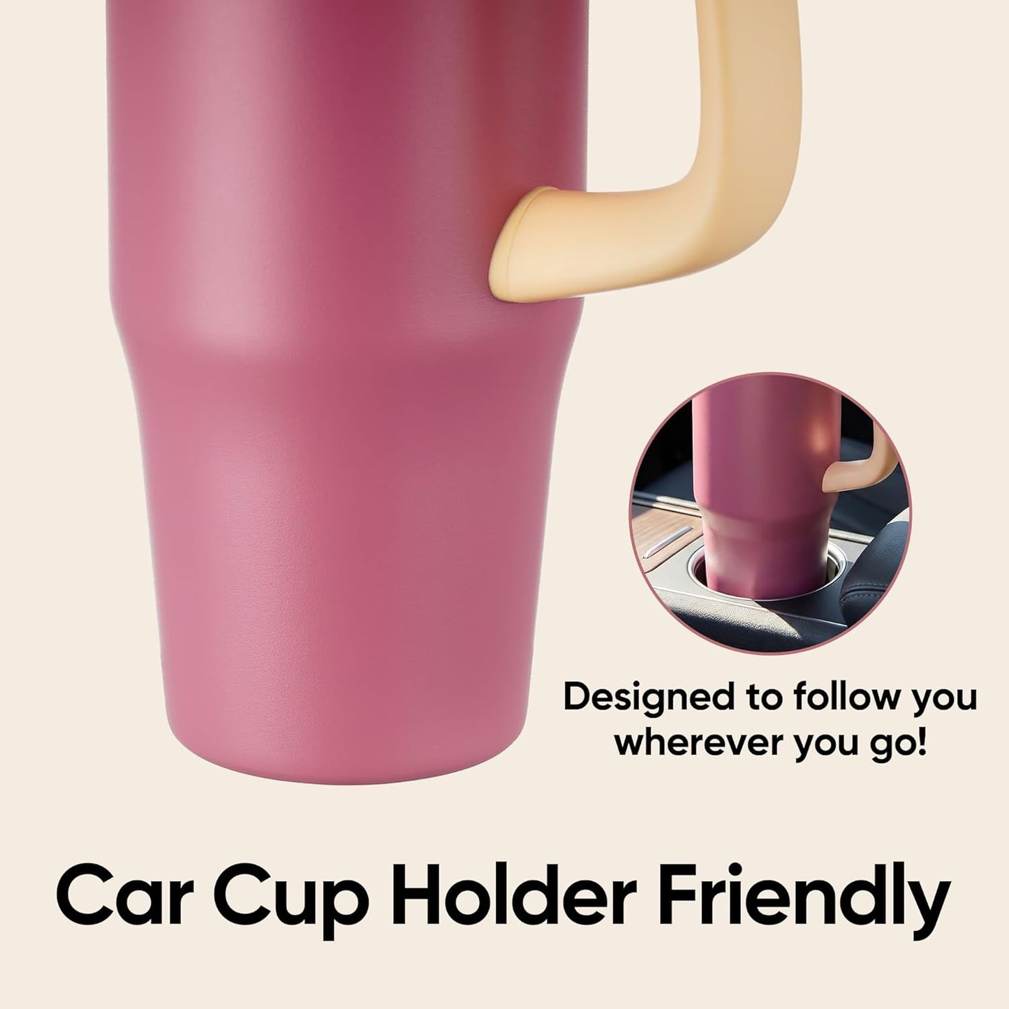 Fijinhom 32 oz Tumbler with Handle, 304 Stainless Steel Insulated Water Bottle Keeps Cold 24 Hours, Water tumbler with flip straw, Insulated Coffee Mug, Travel Cup for Sports & Gifts, Honey Peach