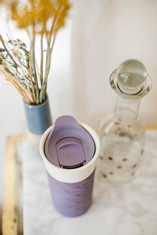 Ello Ogden Ceramic Travel Mug with Splash-Resistant Slider Lid and Protective Silicone Boot, Perfect for Coffee or Tea, BPA Free, Dishwasher Safe, Gray, 16 oz, 758-0438-040