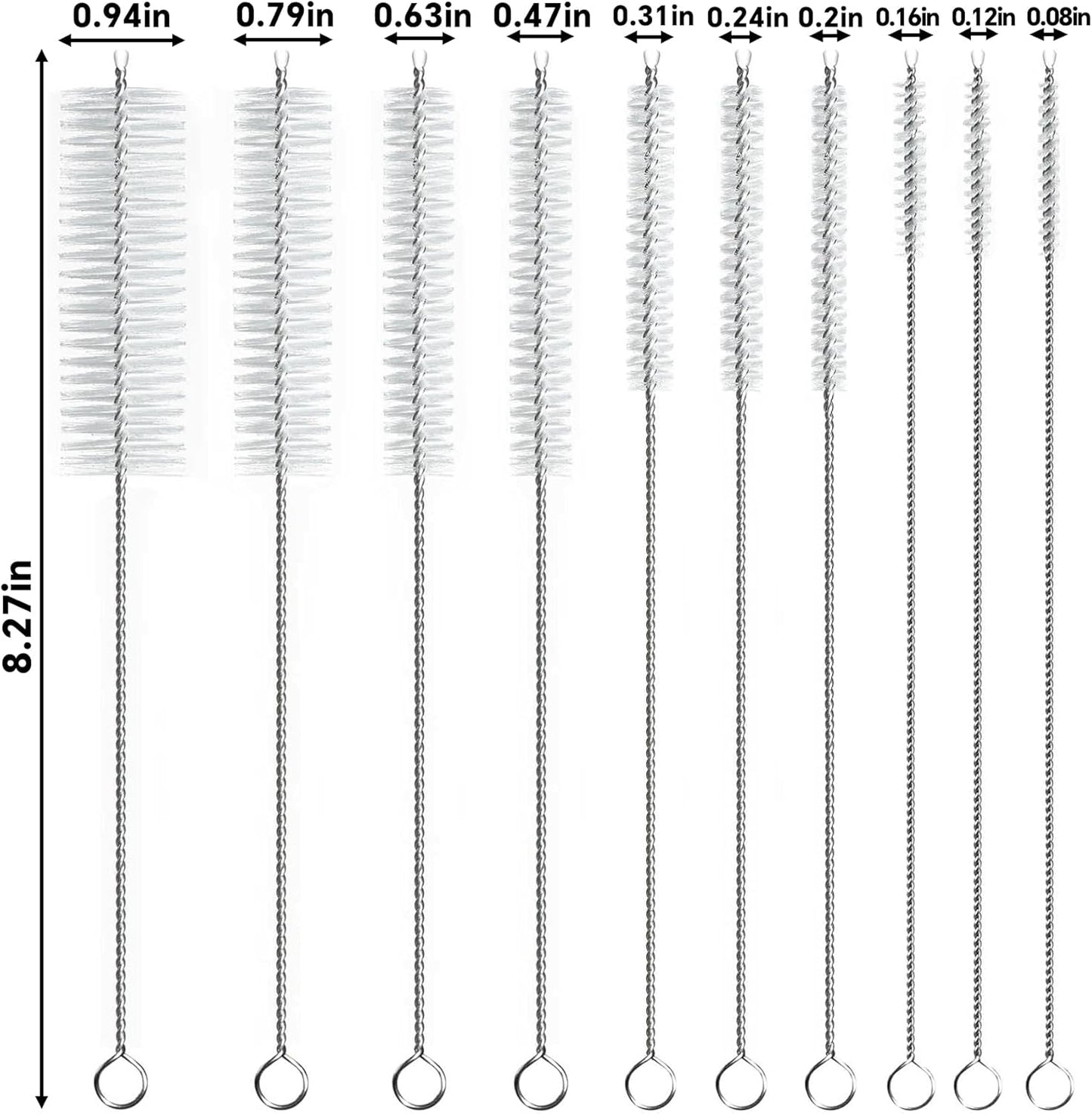 Straw Cleaner Brushes Sets, 8inch Different Diameters 10 Pieces, for Sippy Cup, Tumbler, Water Bottle, Drinking Straw