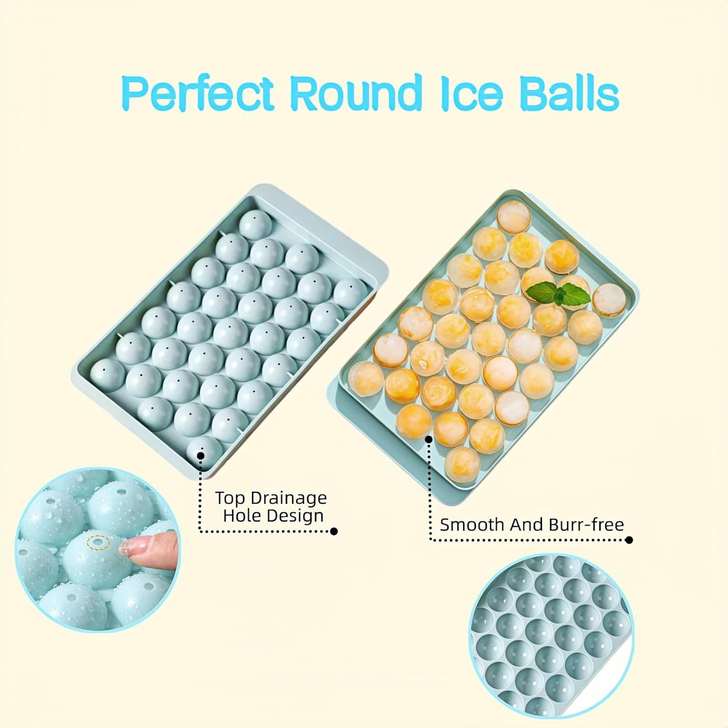 Round Ice Ball Maker Tray with Lid, 33-Cavity Mini Sphere Mold, 0.98 Inch, BPA-Free Plastic, Easy Release, for Cocktails, Whiskey, Coffee