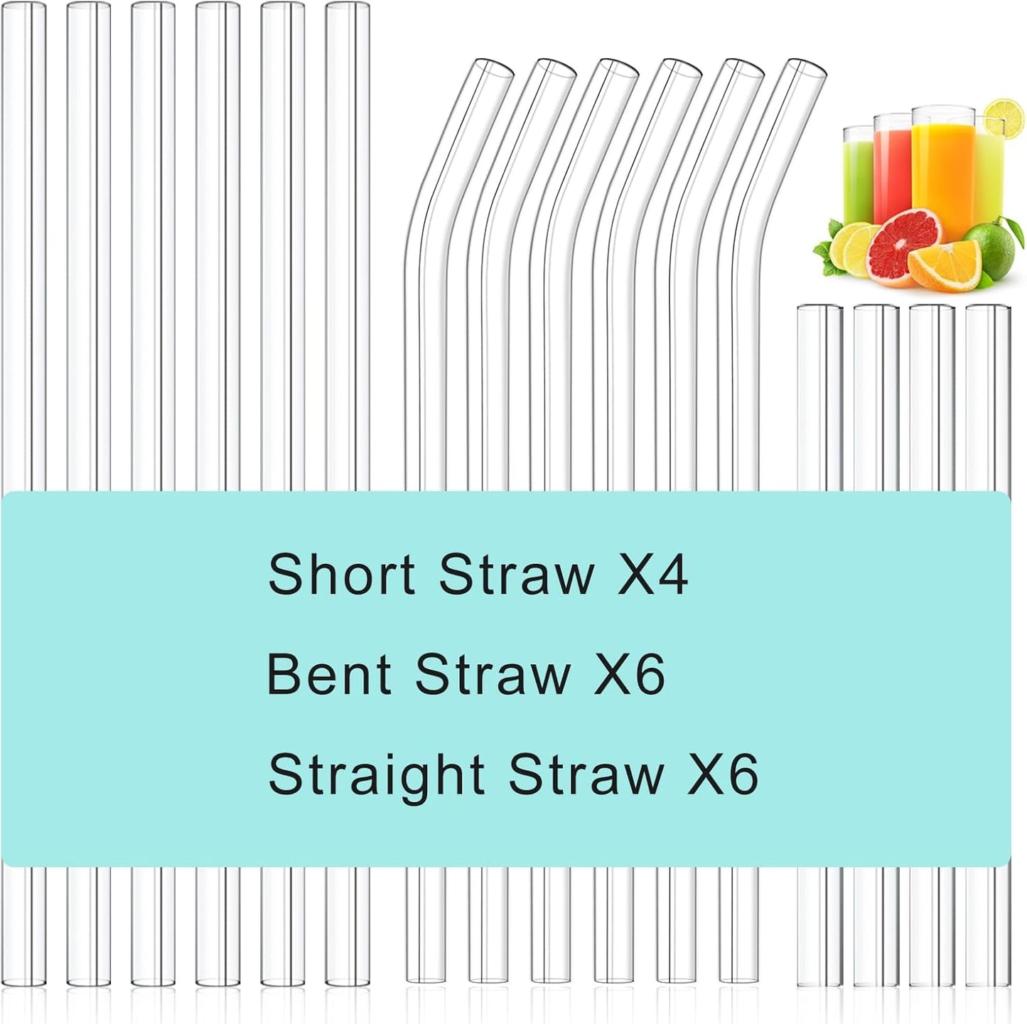 16 Pack Clear Glass Straws Shatter Resistant, Φ10 mm Thick Glass Straws, Family Pack