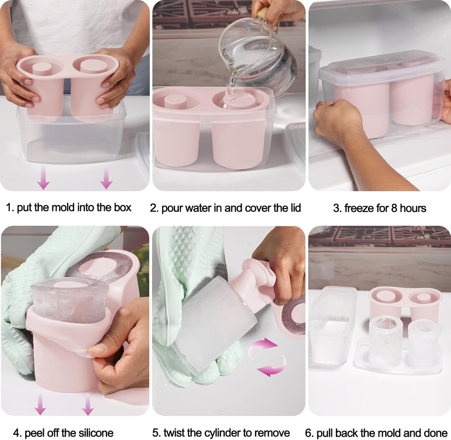 Ice Mold for Stanley Cup, Silicone Ice Cube Tray for Stanley Cup 30oz-40oz, Tumbler Ice Mold with Lid and Bin, Easy Release Cylinder Ice Cube Mold, 1 Pack, Eucalyptus