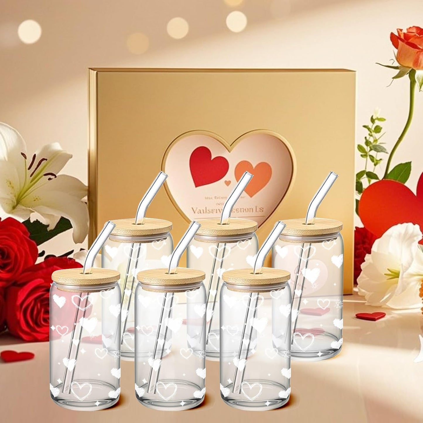 Glass Cups with Lids and Straws 1Pack,Glass Coffee Cups,Glass Cup with Lid for Iced Coffee,Smoothie,Cocktail,Beer,Whiskey,Soda,Matcha,16 Oz Glass Cup with Bamboo Lid,1 Brush