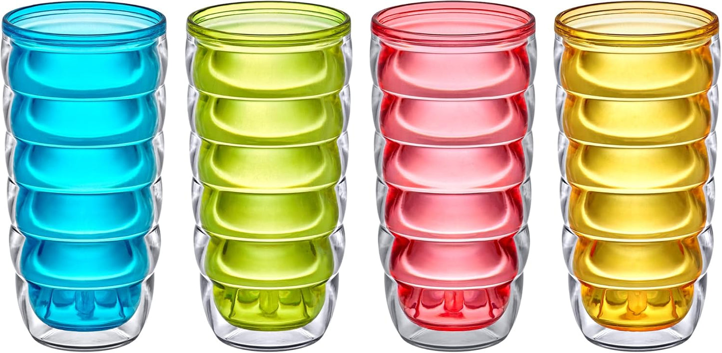 Amazing Abby - Arctic - 24-Ounce Insulated Plastic Tumblers (Set of 4), Double-Wall Plastic Drinking Glasses, All-Clear High-Balls, Reusable Cups, BPA-Free, Shatter-Proof, Dishwasher-Safe