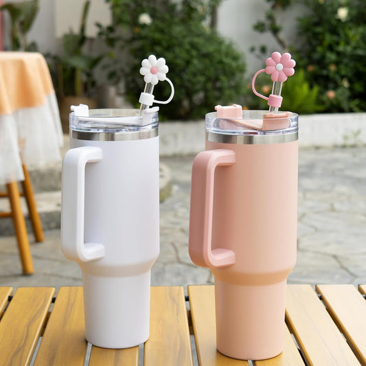 4Pcs 0.4in Diameter Cute Silicone Straw Covers Cap for Stanley Cup, Dust-Proof Drinking Straws Reusable Straws Tips Lids (4 PCS Flower Straw Covers)