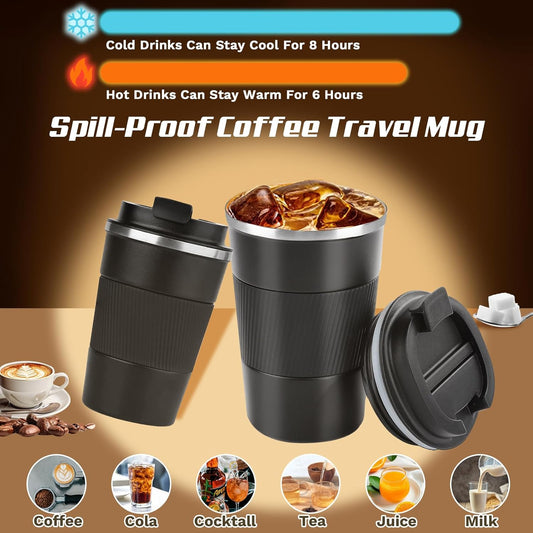 SPLMIFA Vacuum-Insulated Stainless Steel Travel Coffee Mug, Leak-Proof Reusable Coffee Cup with Lid - Keep Hot & Cold Drinks for Hours, Durable Insulated Tumbler for Men & Women(3rd-Black, 12OZ)