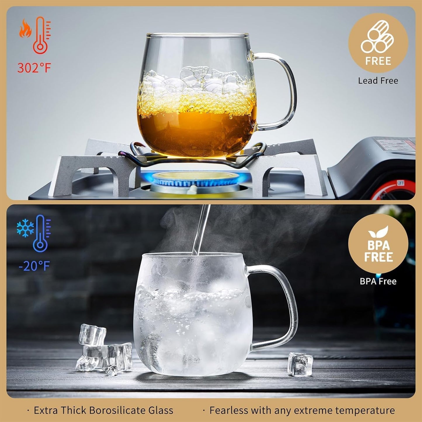 DOPUDO Glass Tea Cup with Infuser and Lid, 17.6oz/520ml Large Borosilicate Teacup,Tea Glass, Clear Mug for Loose Leaf Tea, Blooming Tea, Microwave & Dishwasher Safe - Tea Maker Gift for Birthday.