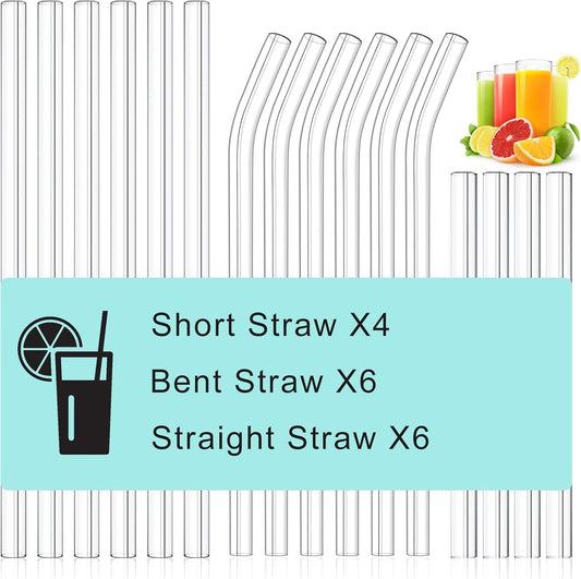 16 Pack Clear Glass Straws Shatter Resistant, Φ10 mm Thick Glass Straws, Family Pack