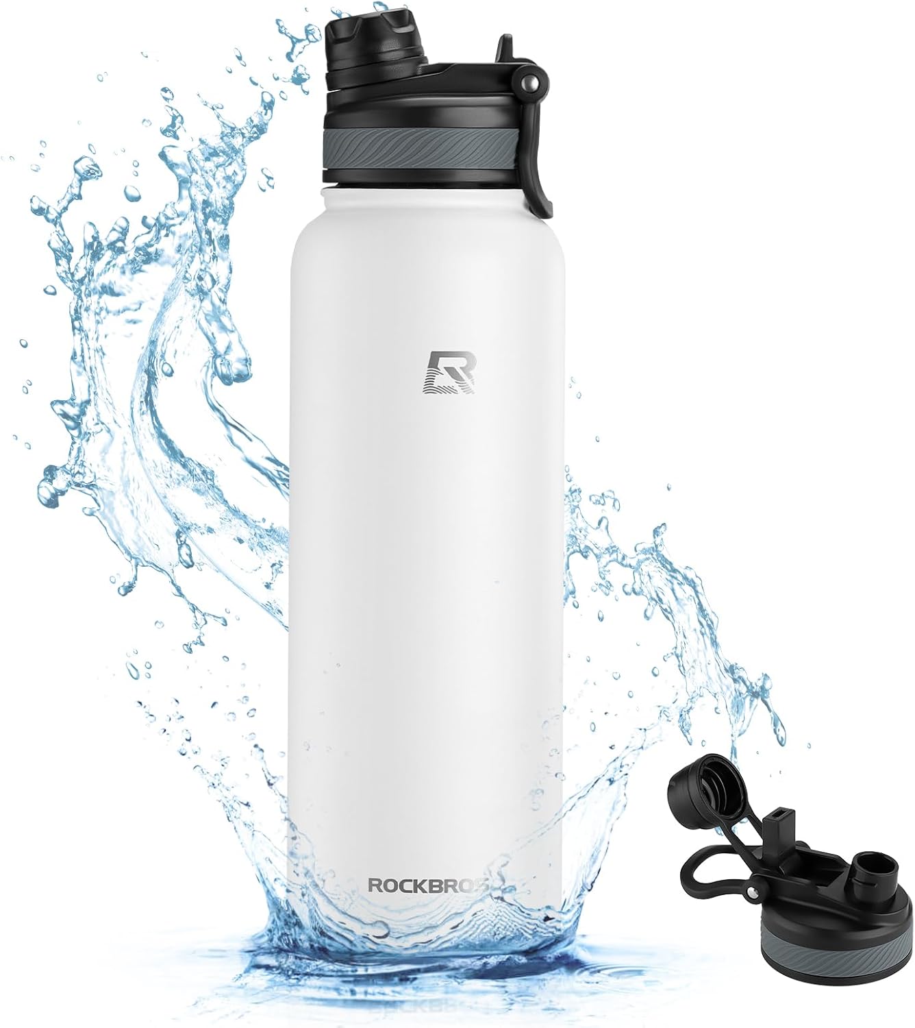 ROCKBROS Insulated Water Bottle with Straw, Stainless Steel Sports Water Cup Flask Leak Proof with Handle Keep Warm and Cold for Hiking, Cycling, Bike Travel, School Sports, Gym