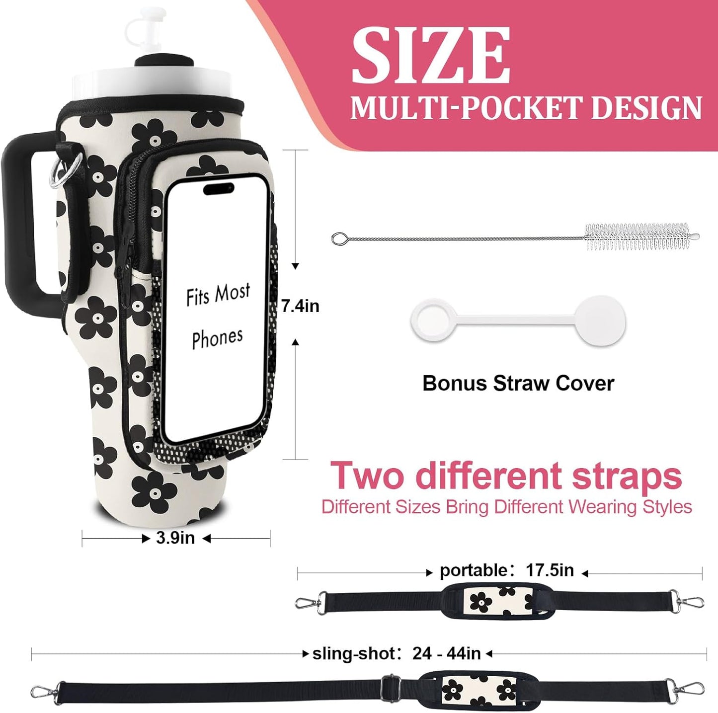 Stanley Carrier Bag for Stanley 40oz/30ozTumbler with Phone with 2 Adjustable Strap,3 Pockets Bottle Stanley Cup Carrier Bag & Case,Accessories for Hiking Travelling