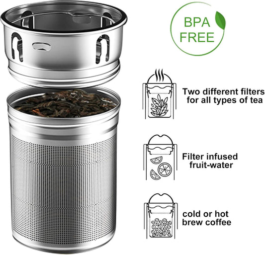 PARACITY Glass Tea Infuser Bottle Teas Flood Cup Double Wall Borosilicate Portable Travel Tumbler Mug Leakproof for Loose Leaf Flower Herbal Tea Bags 13 OZ/380ML (Silver)
