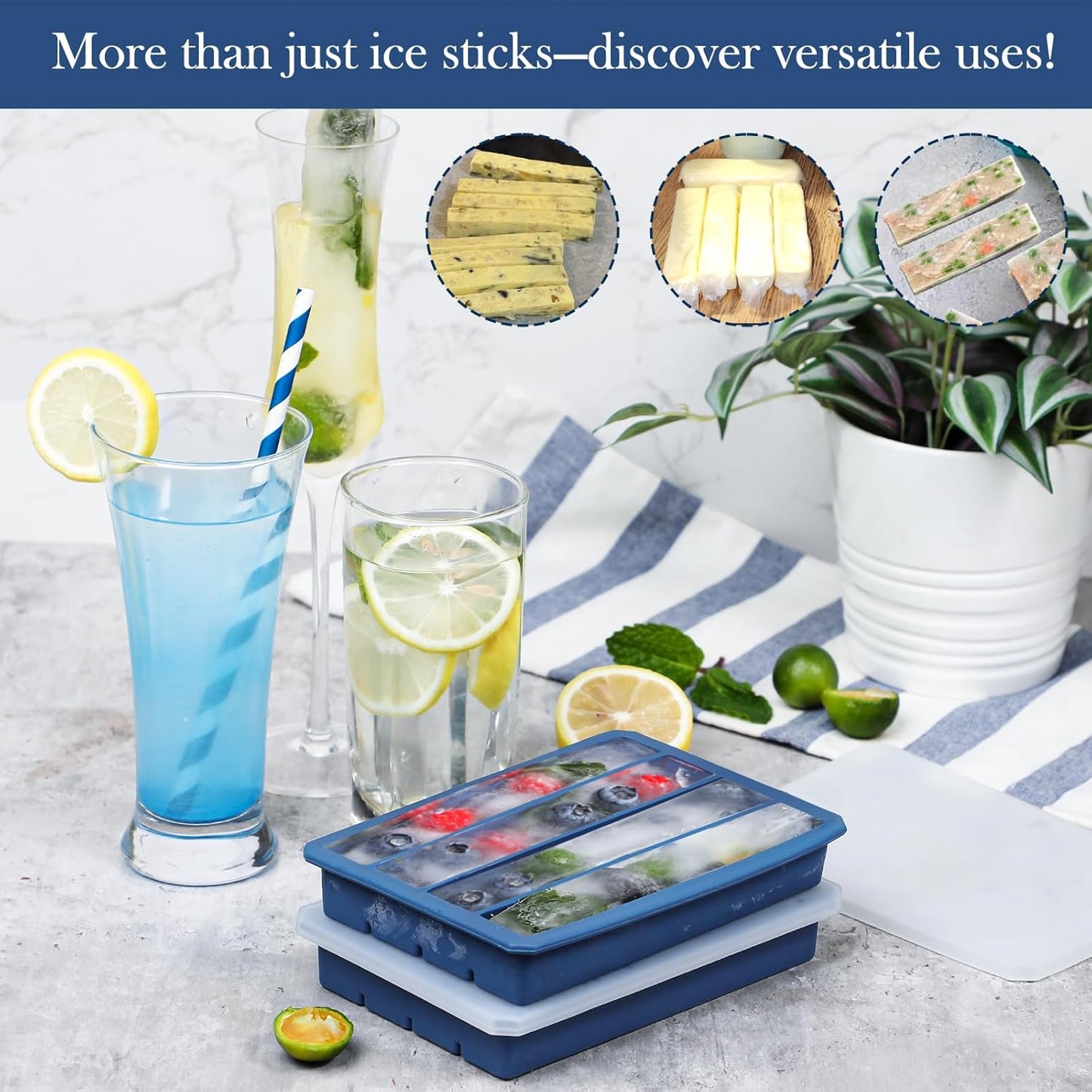 Webake Water Bottle Ice Cube Tray with Silicone Lids, 2 Pcs Long Ice Stick Molds - Stackable & Space-Saving, Perfect for Highball Drinks, Cocktail Parties & Sports Bottles