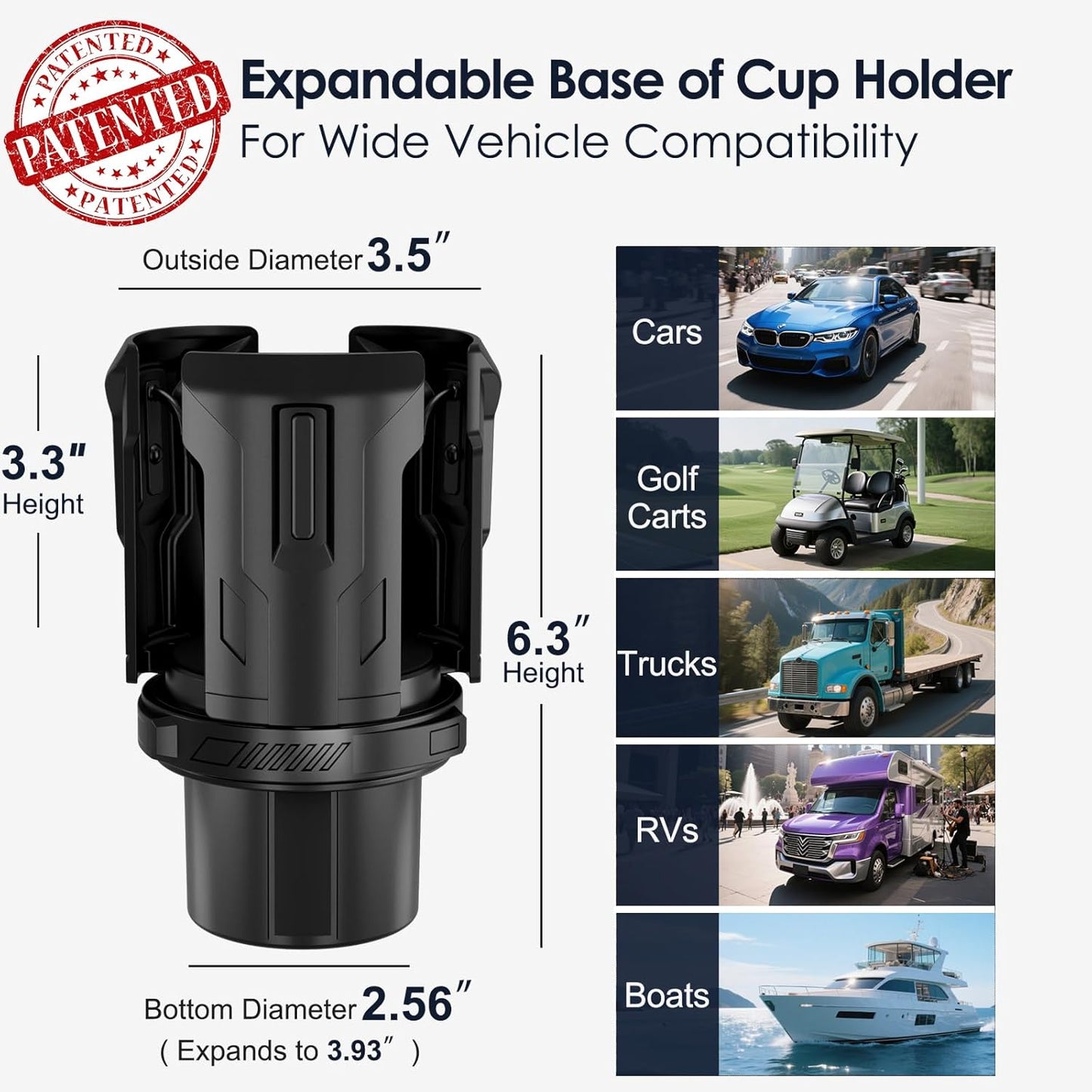 Car Cup Holder Expander: One-Button Open, Universal, Adjustable Holder(Diameter 2.6"- 4.8"), Cup Holder Expander for Yeti, Hydro Flask, Nalgene, Takeya, Camelbak, Ramblers, Owala, Tumblers, Mugs