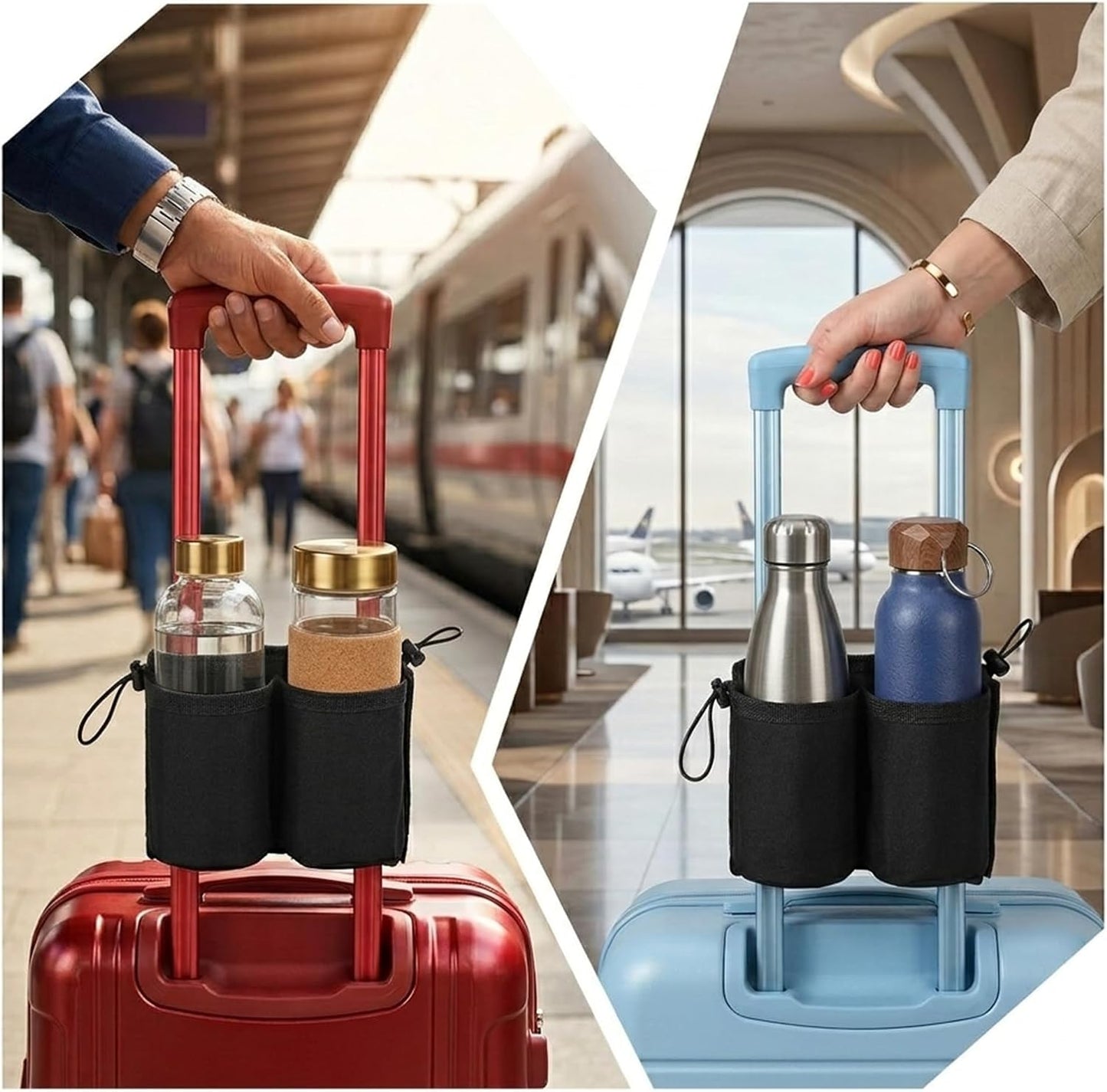 Luggage Travel Cup Holder Free Hand Drink Carrier Carry on Beverage Cup Holder Attachment Fits Roll on Suitcase Handles Business People, Travel Essentials