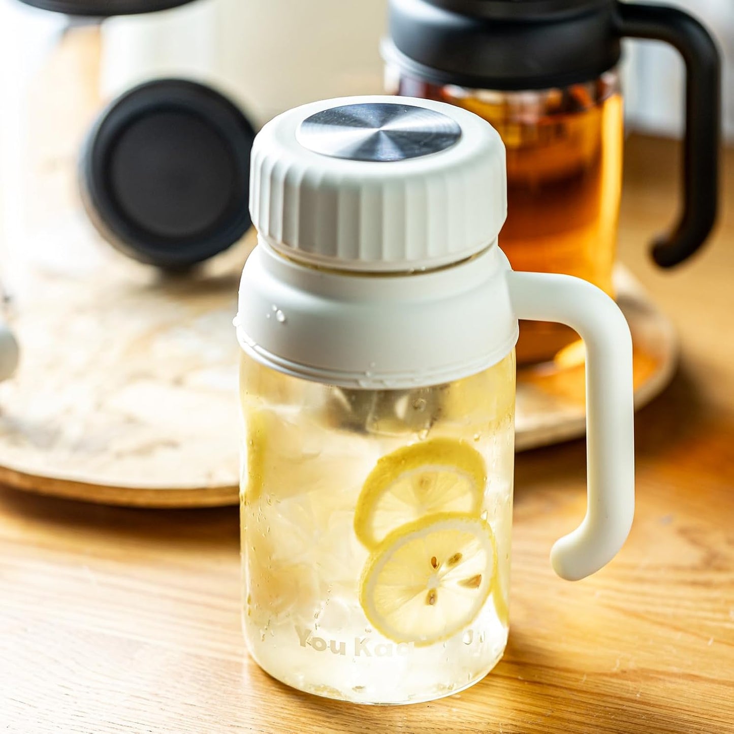 32oz Tea Infuser Bottle - Large Glass Water Bottle with Removable Infuser for Loose Leaf Tea & Fruit, Leakproof, Lead-free, Wide Mouth for Easy Cleaning - Handle for Hot & Cold Beverages (White)