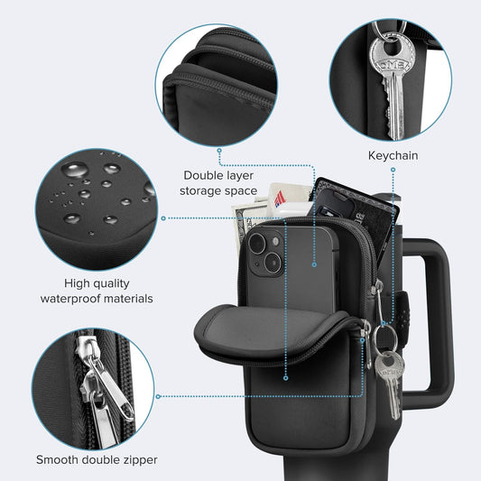 Water Bottle Pouch For Stanley Cup 40oz 30oz, Running Water Bottle Bag for Cards, Keys, Phone, Gym Accessories For Men Women, Travel Tumbler Mug Pouch Compatible With Stanley, Simple Modern