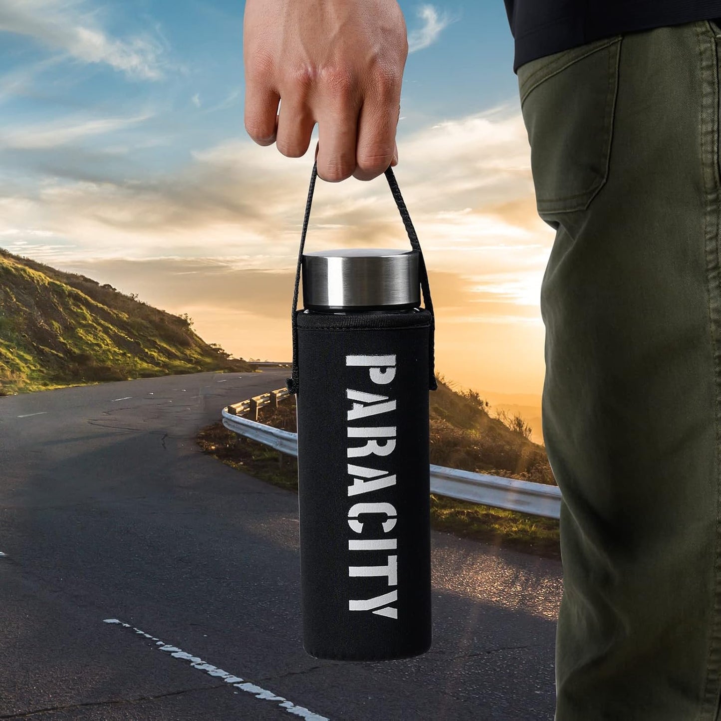 PARACITY Glass Tea Infuser Bottle Teas Flood Cup Double Wall Borosilicate Portable Travel Tumbler Mug Leakproof for Loose Leaf Flower Herbal Tea Bags 13 OZ/380ML (Silver)