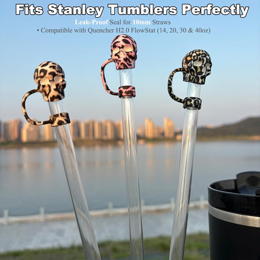 Skull Straw Cover Caps for Halloween Stanley Cup - 3 PCs Silicone Goth Straw Toppers Cool 10mm Straws Accessories Day of the Dead Gift for Boys