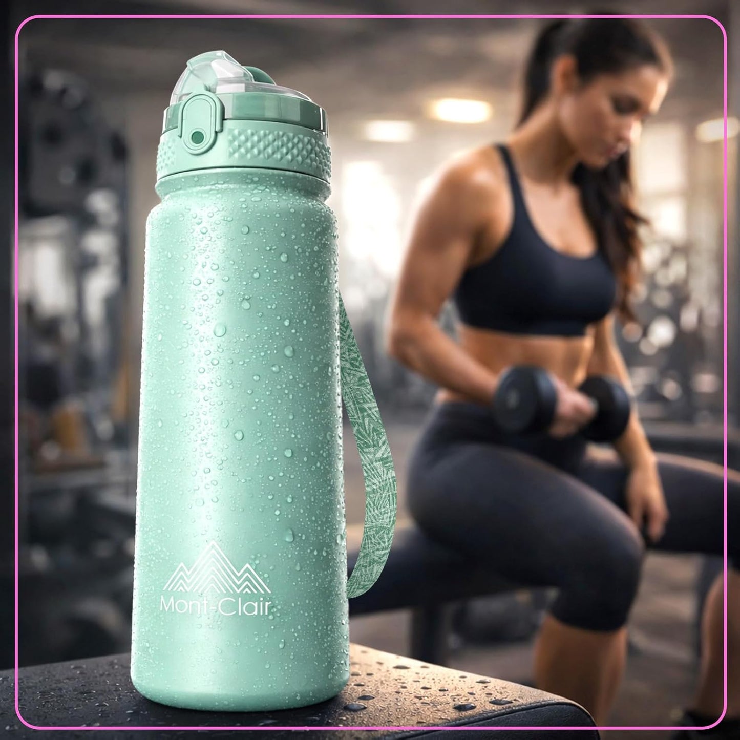 Mont-Clair Sport Water Bottle - 20oz Insulated Water Bottle with Straw - Patented Lid, BPA FREE, For Sports, Gym, Cycling, Bike - Quick Hydration - Black