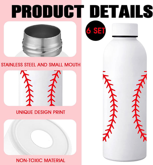 6 Pcs Softball Team Gifts Water Bottles Bulk 17 oz Softball Party Favors Decorations Stainless Steel Sports Tumblers with Bow Vacuum Insulated Reusable Leakproof Bottles for Birthday Father