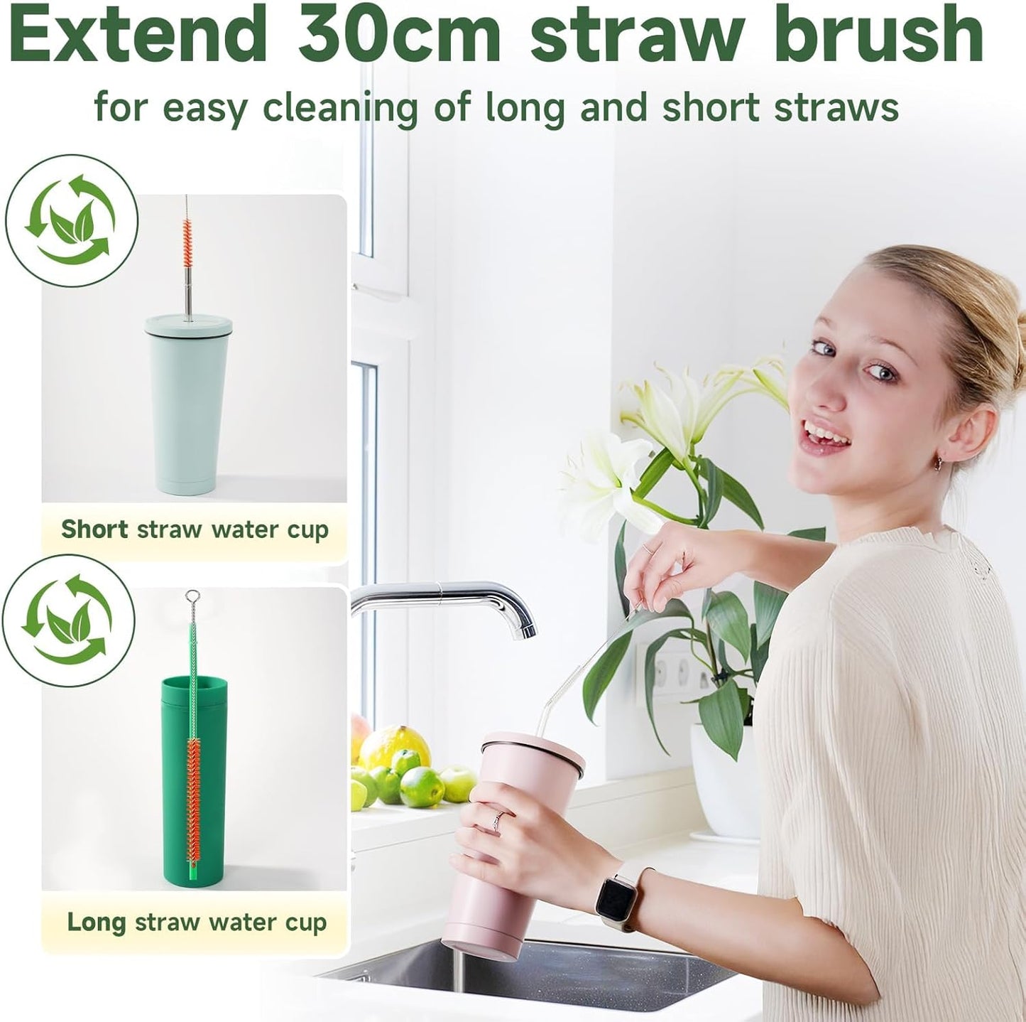 9PCS Reusable Long Colored Straw Cleaner Brush Set 12" Bendable,Capable of Cleaning Various Metal, Silicone, Plastic, Bamboo,Glass Straws Tubes Diameters Ranging from 4-16mm