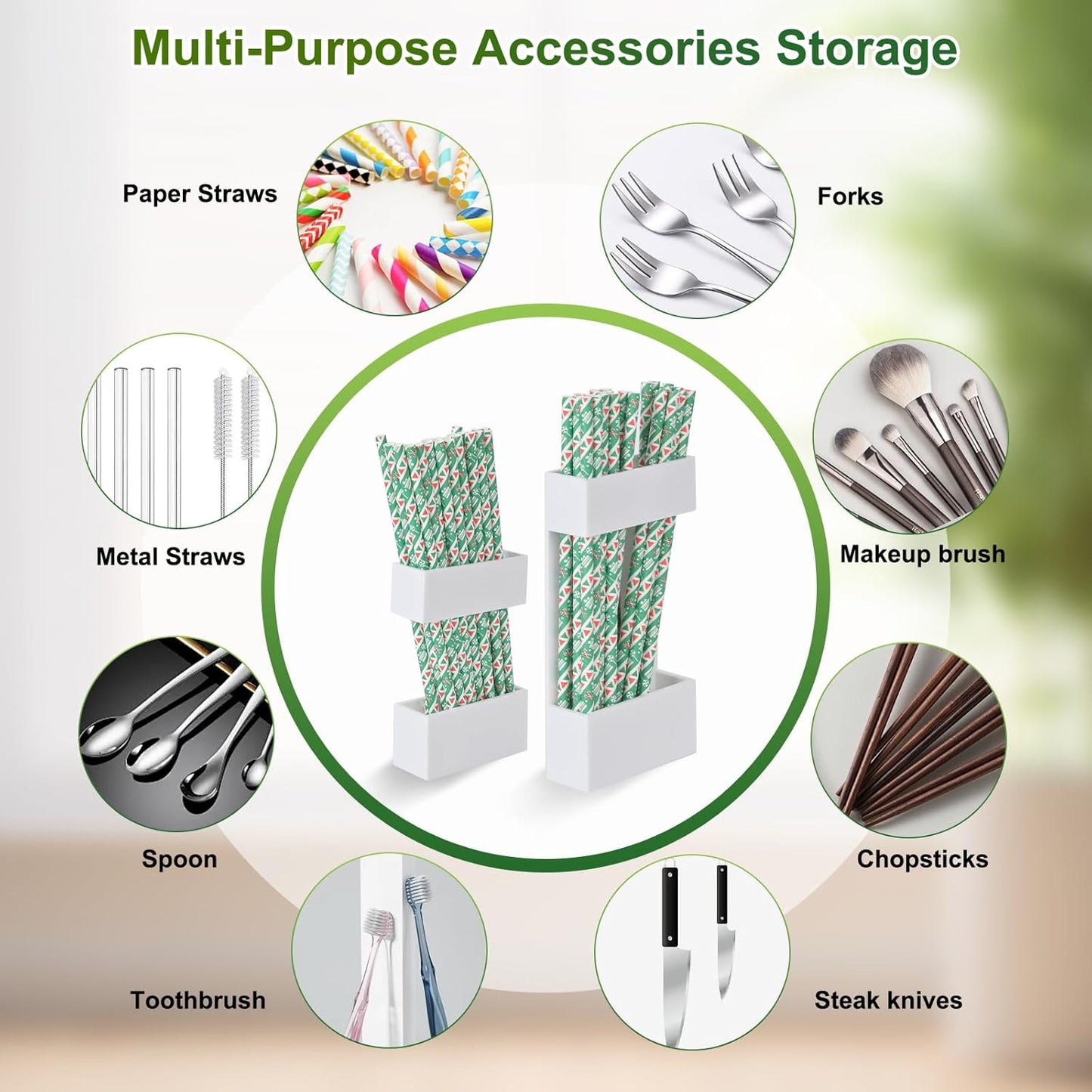 2 PACK Acrylic Straw Holder for Cabinet Doors, Reusable Straw Organizer with Ultra-Sticky Adhesive, Small Kitchen Accessories Container, Fits Both Short & Long Straws(Black)