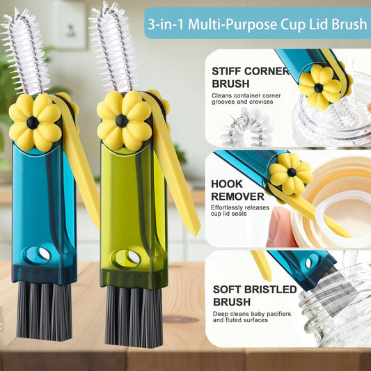 4 in 1 Cup Lid Cleaning Brush - Multifunctional Water Bottle Crevice Cleaning Brush, Portable Cup Lid Brush, Home Kitchen Crevice Brush Tools for Tiny Cup Lid Detail, Bottle Tight Spaces Cup (3 PCS)