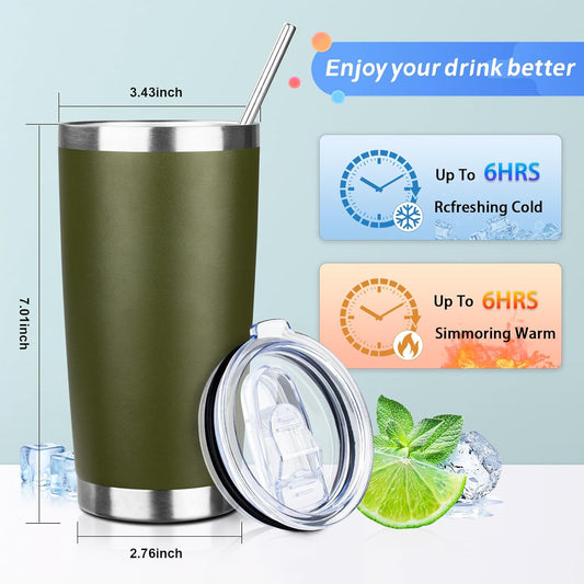 20oz Tumbler with Straw and Brush, Stainless Steel Vacuum Insulated tumbler, Double Wall Insulated Coffee Tumbler for Outdoor, Home, Travel,Office (Buff,1pcs)