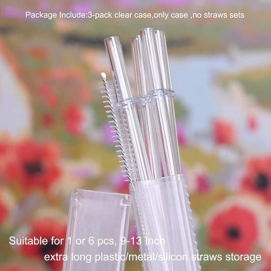 Dakoufish Plastic Straw Carrying Case,3Packs Reusable Collapsible Boxes for 9-13 Inch Straight Drinking Straws Storage Perfect for Travel, Gifts.