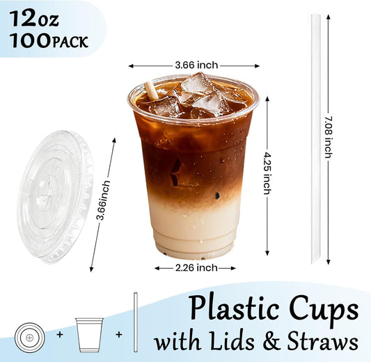 25 Pack 16 oz Clear Plastic Cups with Lids and Straws, Leak-Proof Disposable Iced Coffee Cups, BPA-Free PET Cold Drink Tumblers for Smoothie, Tea and Juice, Crystal Clear To Go Cups