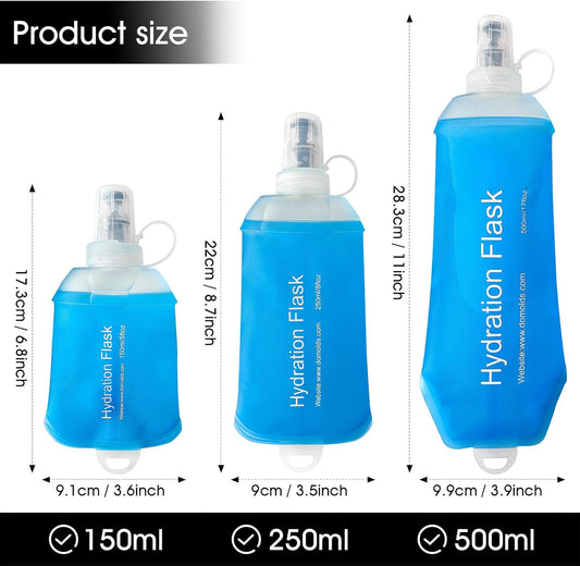 GYGYL Soft Flask, TPU Collapsible Soft Water Bottle for Hydration Pack, Running Vest, Leak-Proof Folding Water Bottle for Hiking Cycling Climbing Jogging-250ml Grey