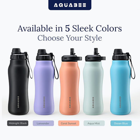 Insula Stainless Steel Water Bottle with Spout & Straw lid, BPA Free & Leakproof, Double Walled Vacuum Insulated water bottle for Sports, Bike, Travel & Hiking (Ocean Blue, 24 Oz)